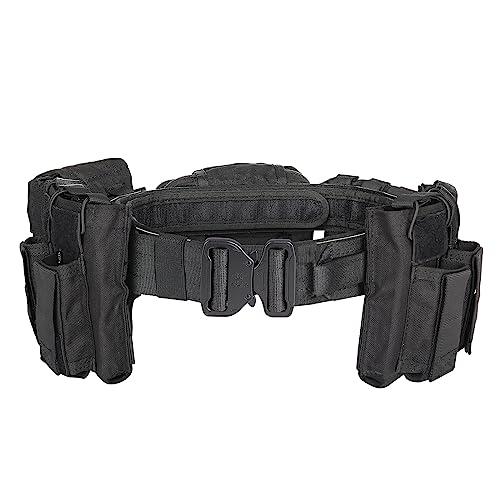 Heavy-Duty Tactical Battle Belt with Accessory Pouches (Black)