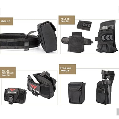 Heavy-Duty Tactical Battle Belt with Accessory Pouches (Black)