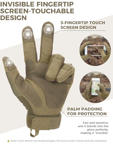 Men's Tactical Touchscreen Gloves with Hard Knuckle Protection (Brown)