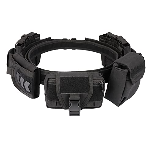 Heavy-Duty Tactical Battle Belt with Accessory Pouches (Black)