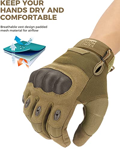 Men's Tactical Touchscreen Gloves with Hard Knuckle Protection (Brown)