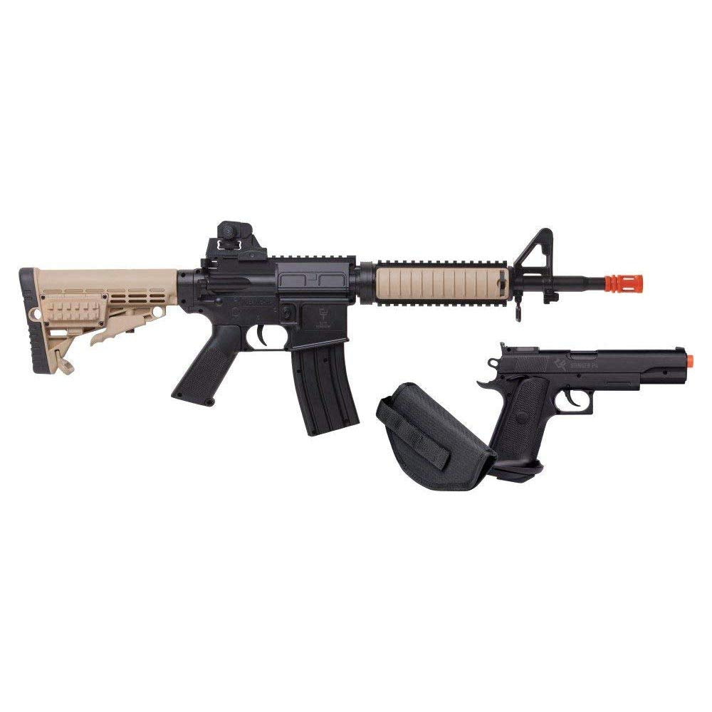 Airsoft Rifle and Pistol Kit—Spring-Powered, Earth/Black