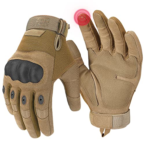 Men's Tactical Touchscreen Gloves with Hard Knuckle Protection (Brown)