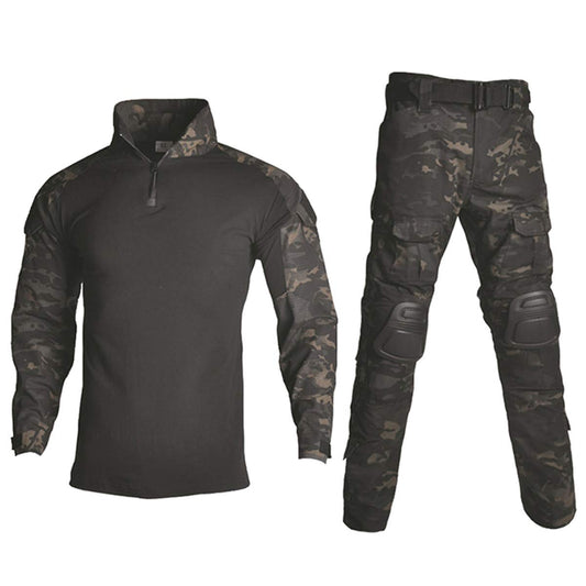 Men's Tactical Long Sleeve BDU Uniform Shirt—Black Camo