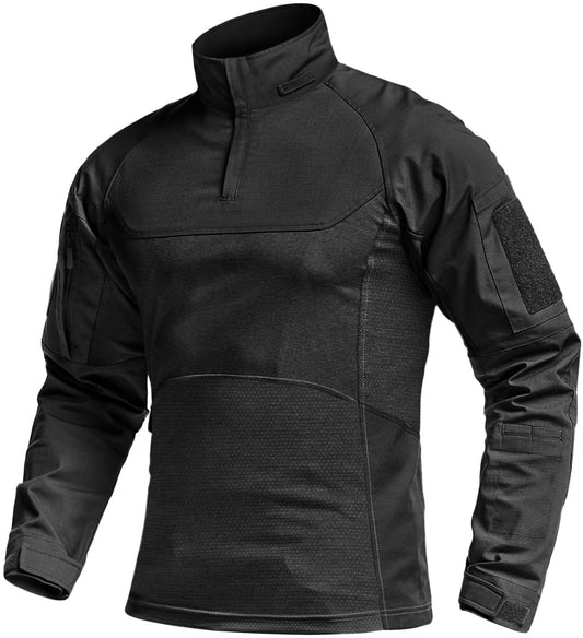 Men's Black Tactical Combat Shirt with 1/4 Zip