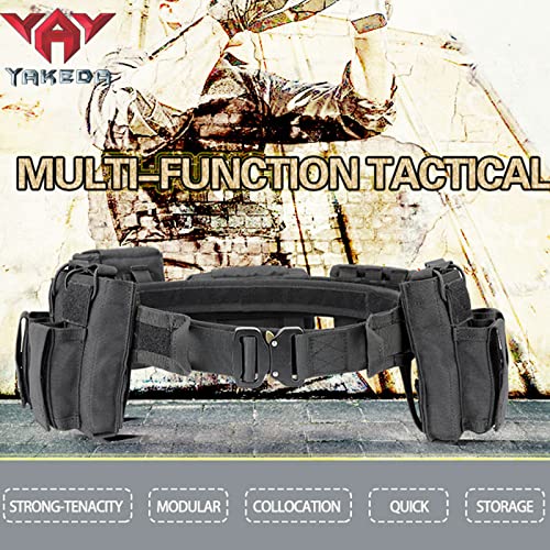 Heavy-Duty Tactical Battle Belt with Accessory Pouches (Black)