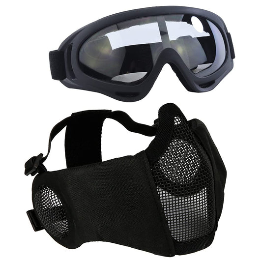 Airsoft Mesh Mask with Ear Protection and Goggles