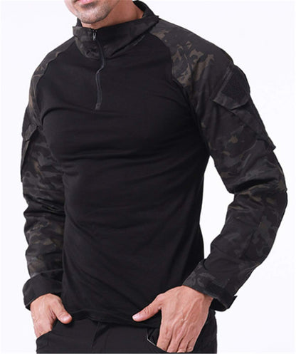 Men's Tactical Long Sleeve BDU Uniform Shirt—Black Camo