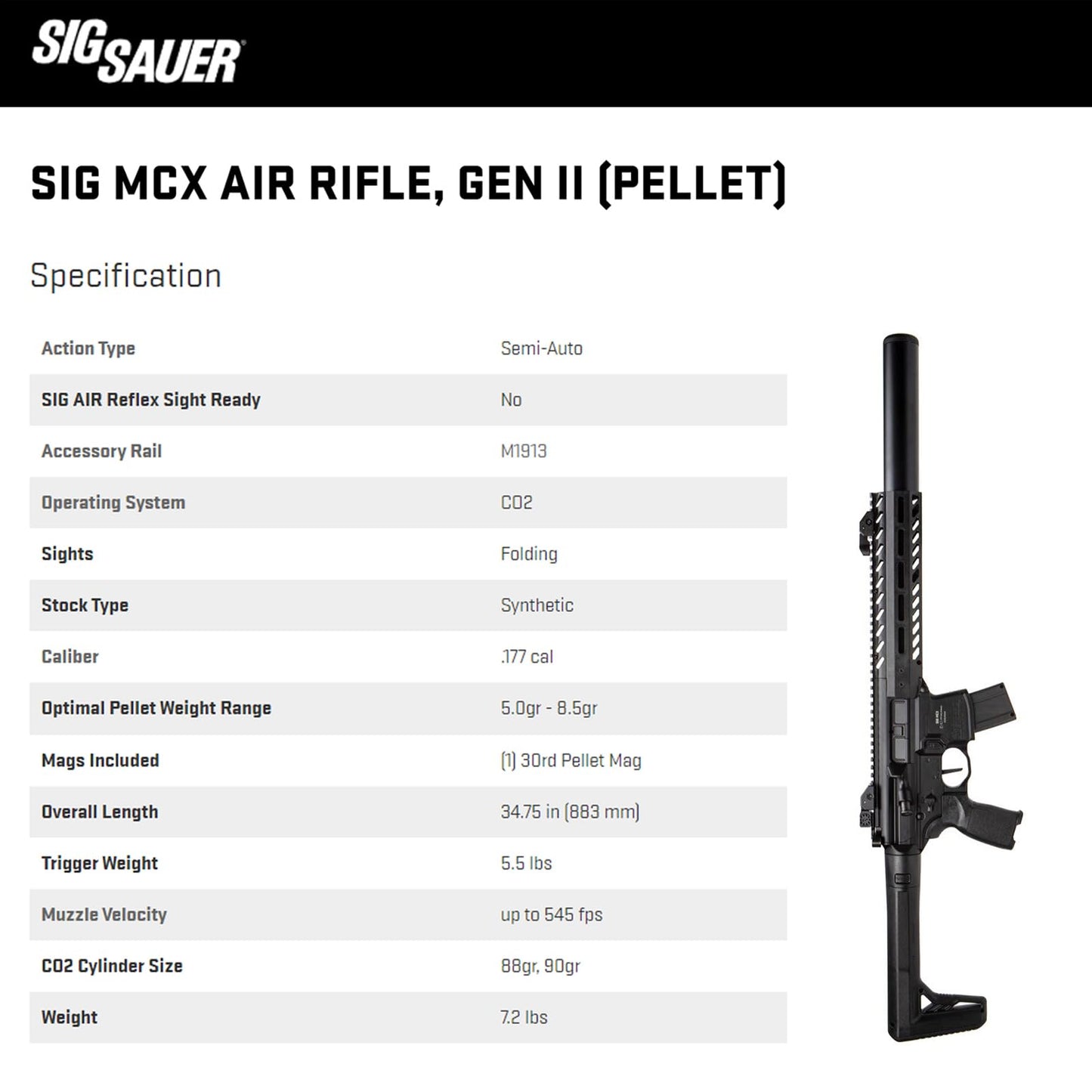 Sig Sauer MCX Gen 2 .177 Cal CO2-Powered Semi-Auto Pellet Air Rifle