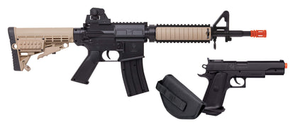 Airsoft Rifle and Pistol Kit—Spring-Powered, Earth/Black