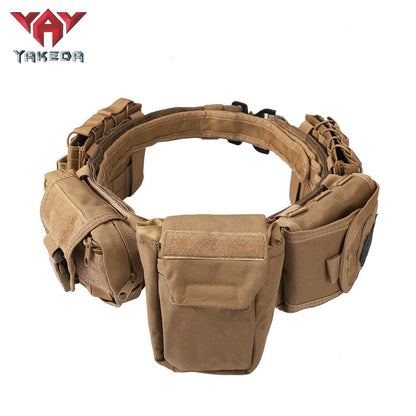 Tactical Utility Belt with 7 Accessory Pouches (Tan)