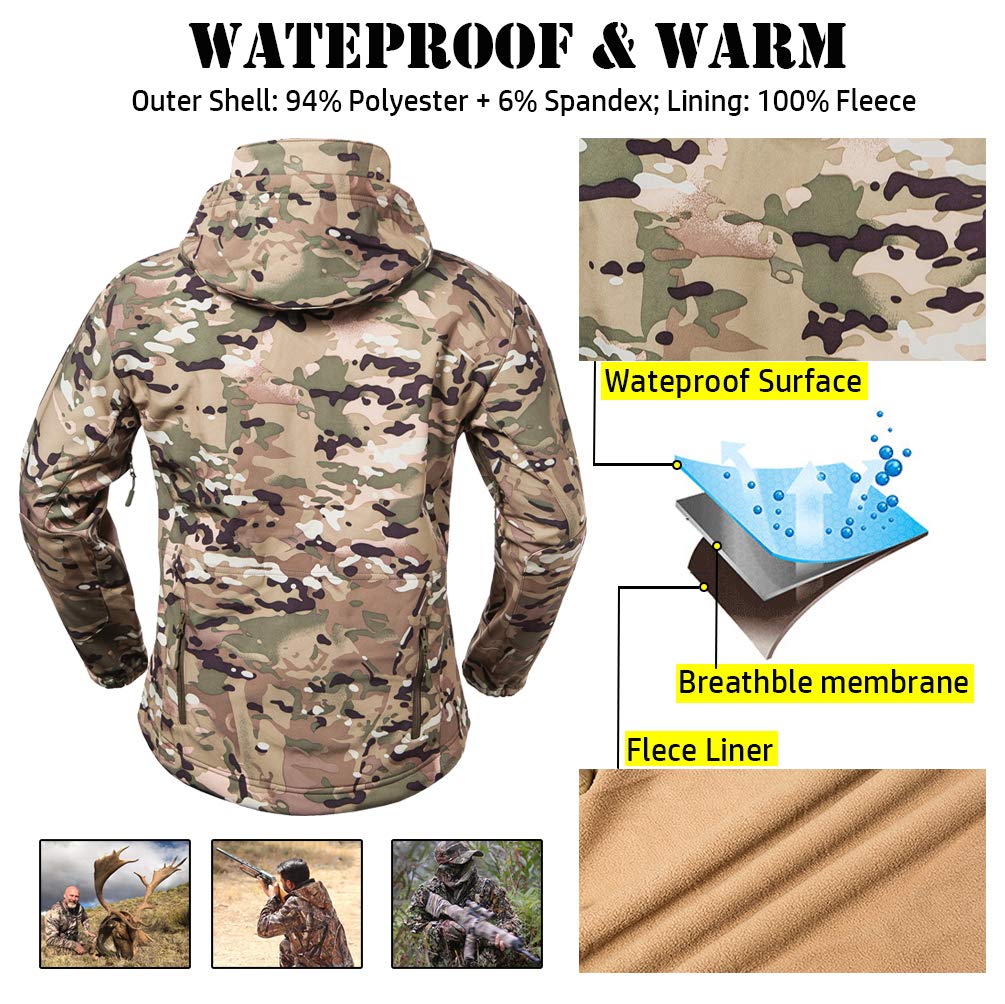 Men's Soft Shell Tactical Camouflage Hooded Jacket (X-Large)