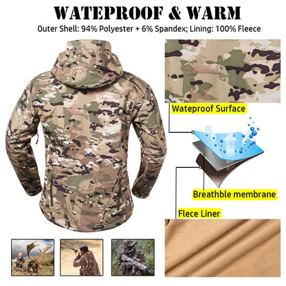 Men's Soft Shell Tactical Camouflage Hooded Jacket (X-Large)