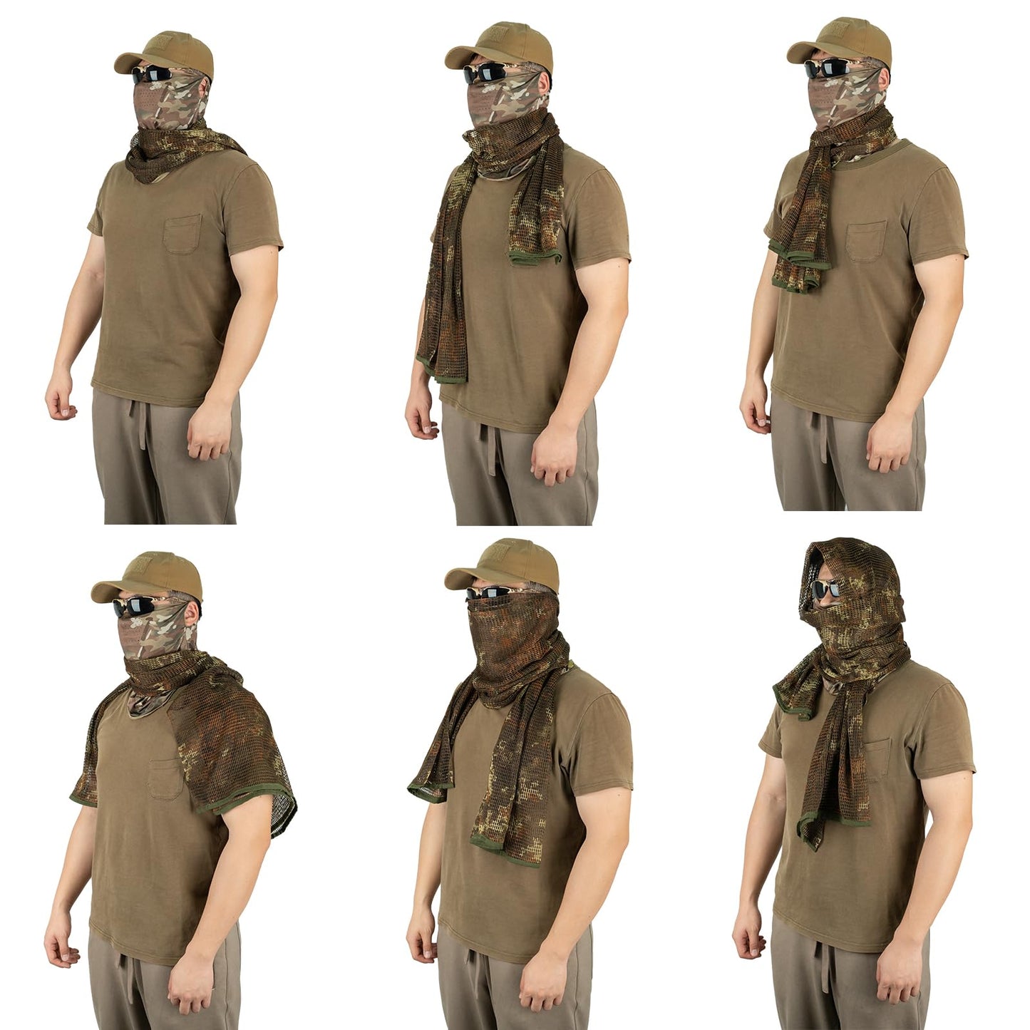 Camouflage Tactical Mesh Net Scarf for Wargames and Outdoors