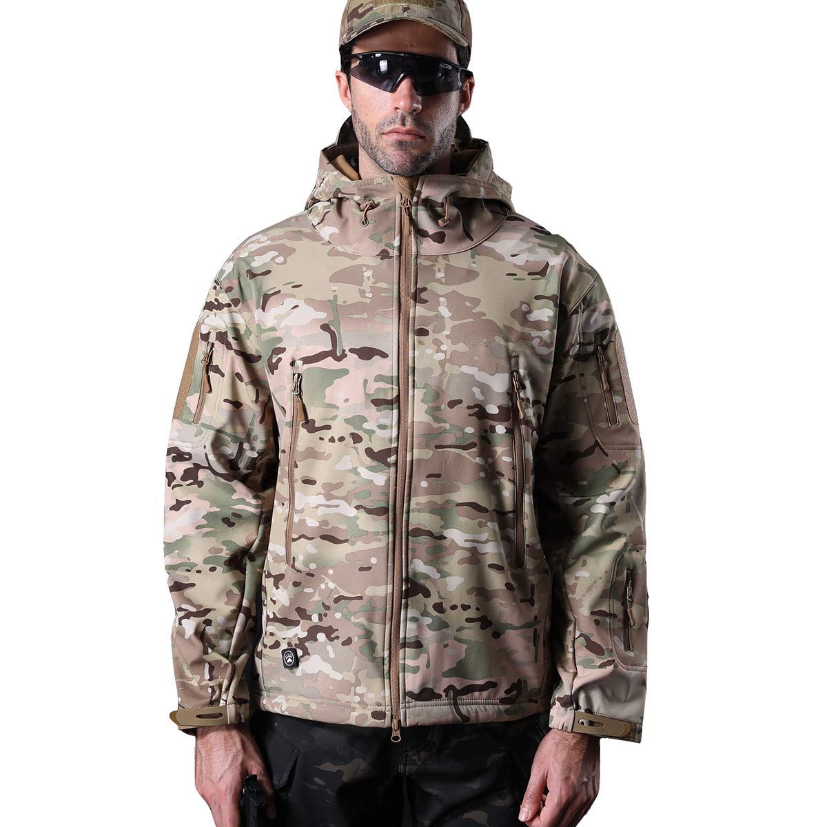 Men's Soft Shell Tactical Camouflage Hooded Jacket (X-Large)