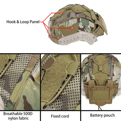 Tactical Helmet Cover with Battery Pouch for Fast Helmets