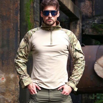 Men's Camo Tactical Combat Shirt with 1/4 Zip