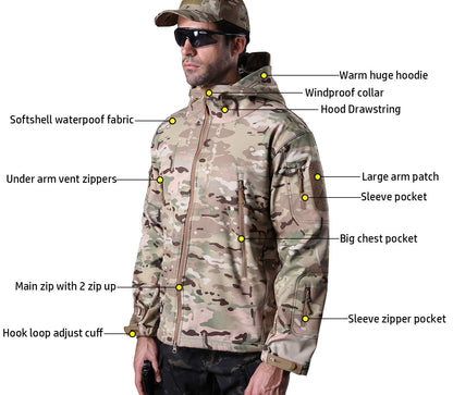 Men's Soft Shell Tactical Camouflage Hooded Jacket (X-Large)