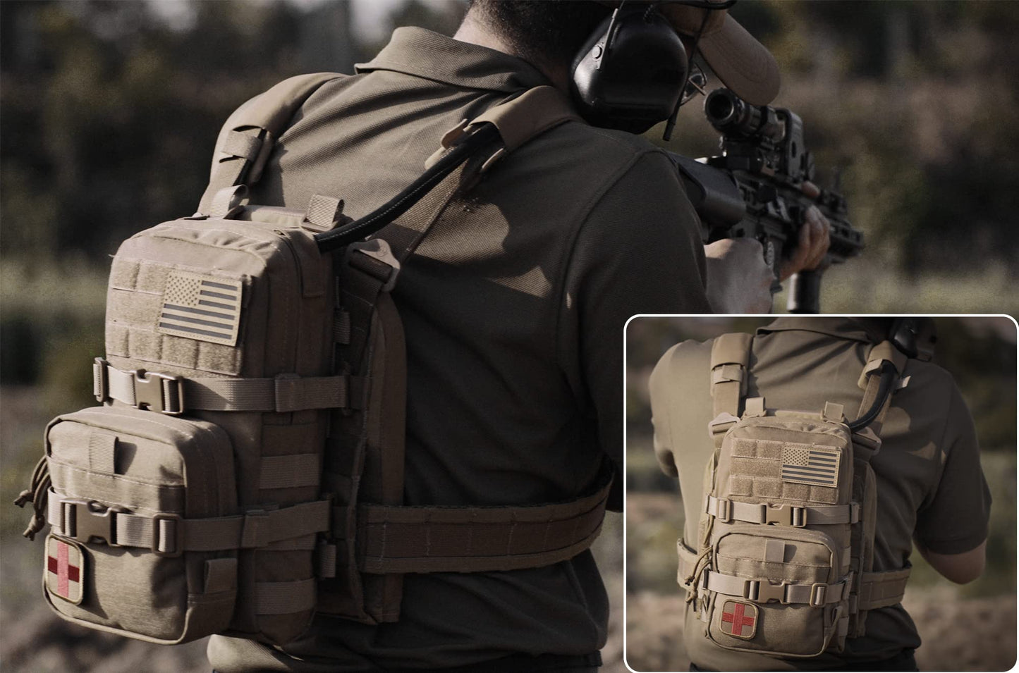 Tactical MOLLE Hydration Pack with Med Pouch