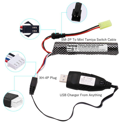 11.1V 2000mAh Airsoft LiPo Batteries with Mini Tamiya Connector (2-Pack)