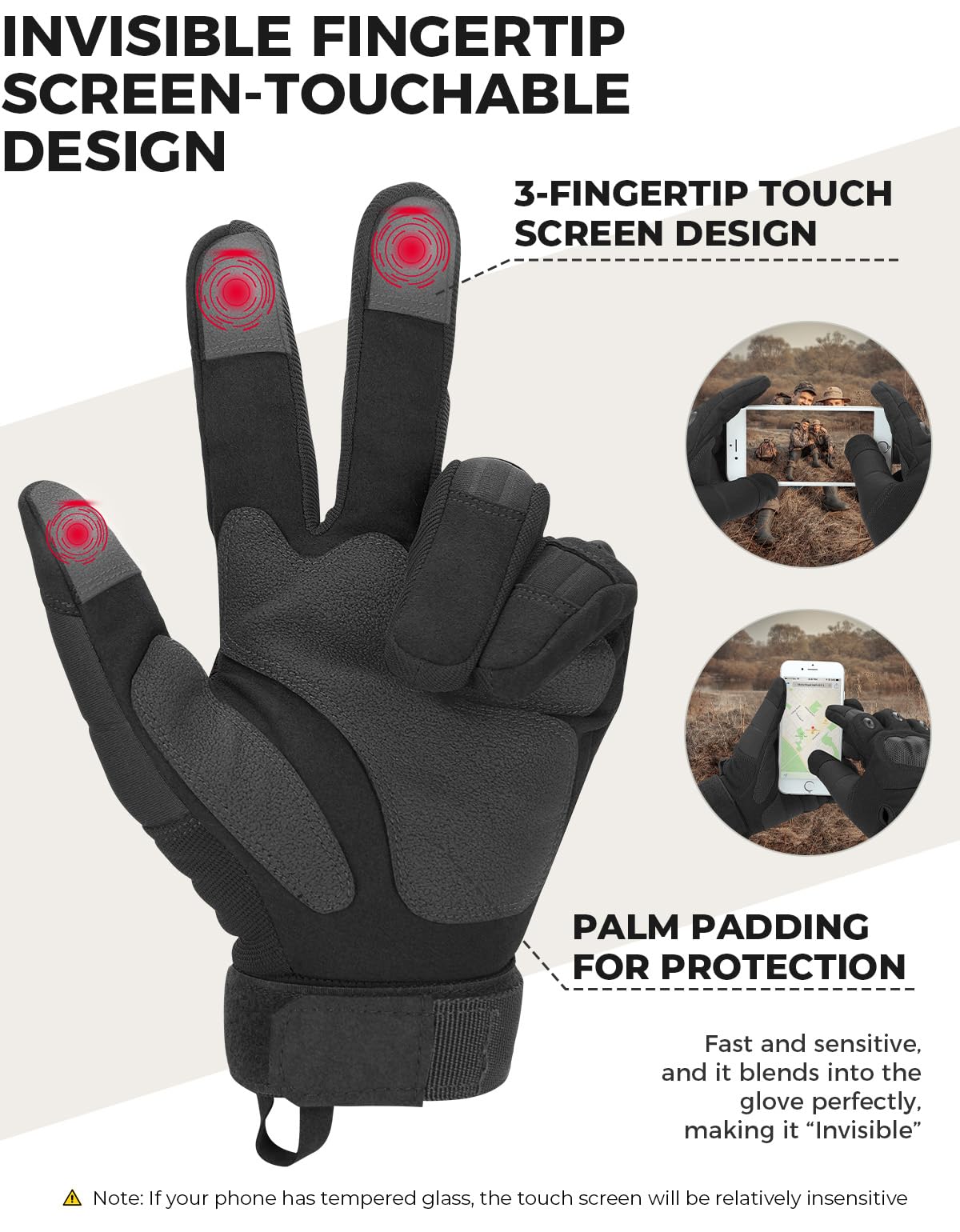 Men's Tactical Touchscreen Gloves with Hard Knuckle Protection (Black)