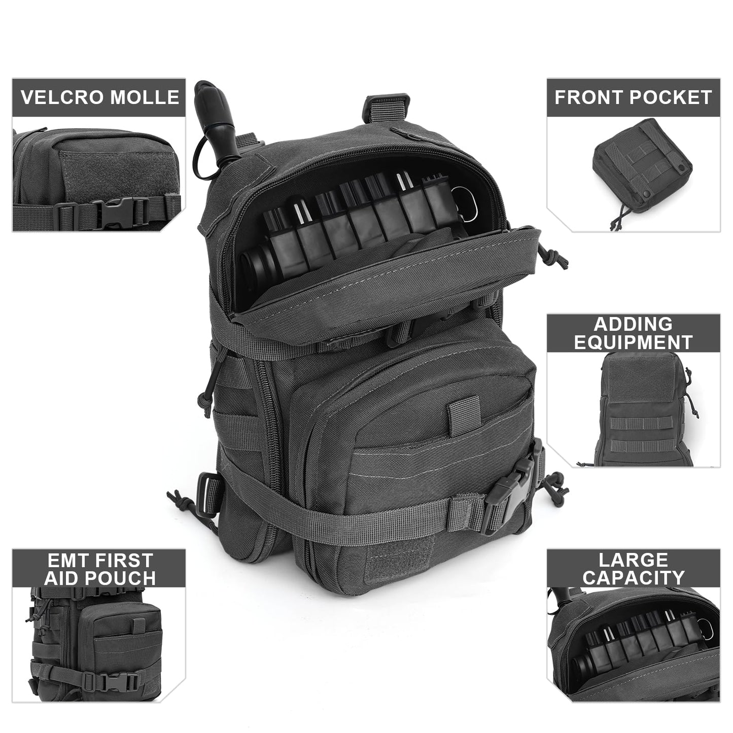 Tactical Hydration Backpack with 1.5L Water Bladder—Mini MOLLE Pack