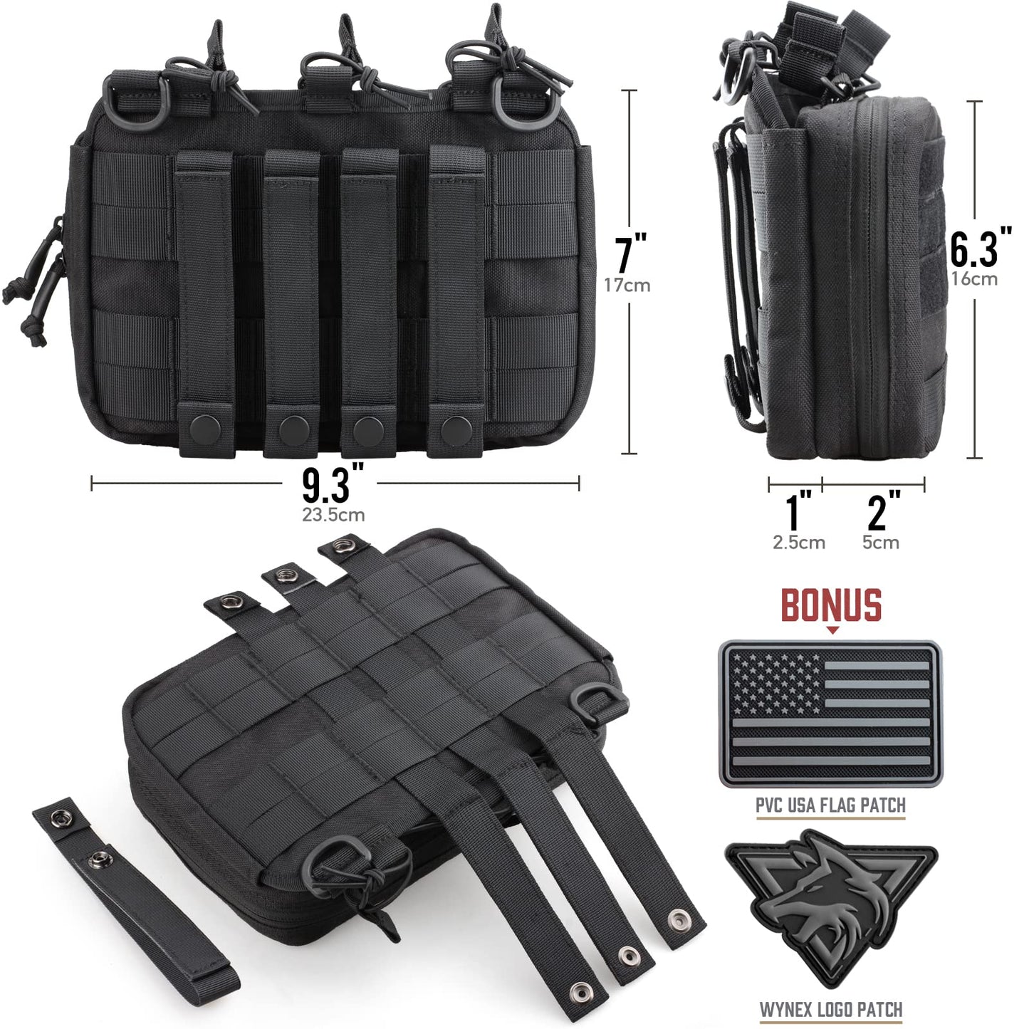 Tactical Molle Admin Pouch with Triple Mag Holder (Black)