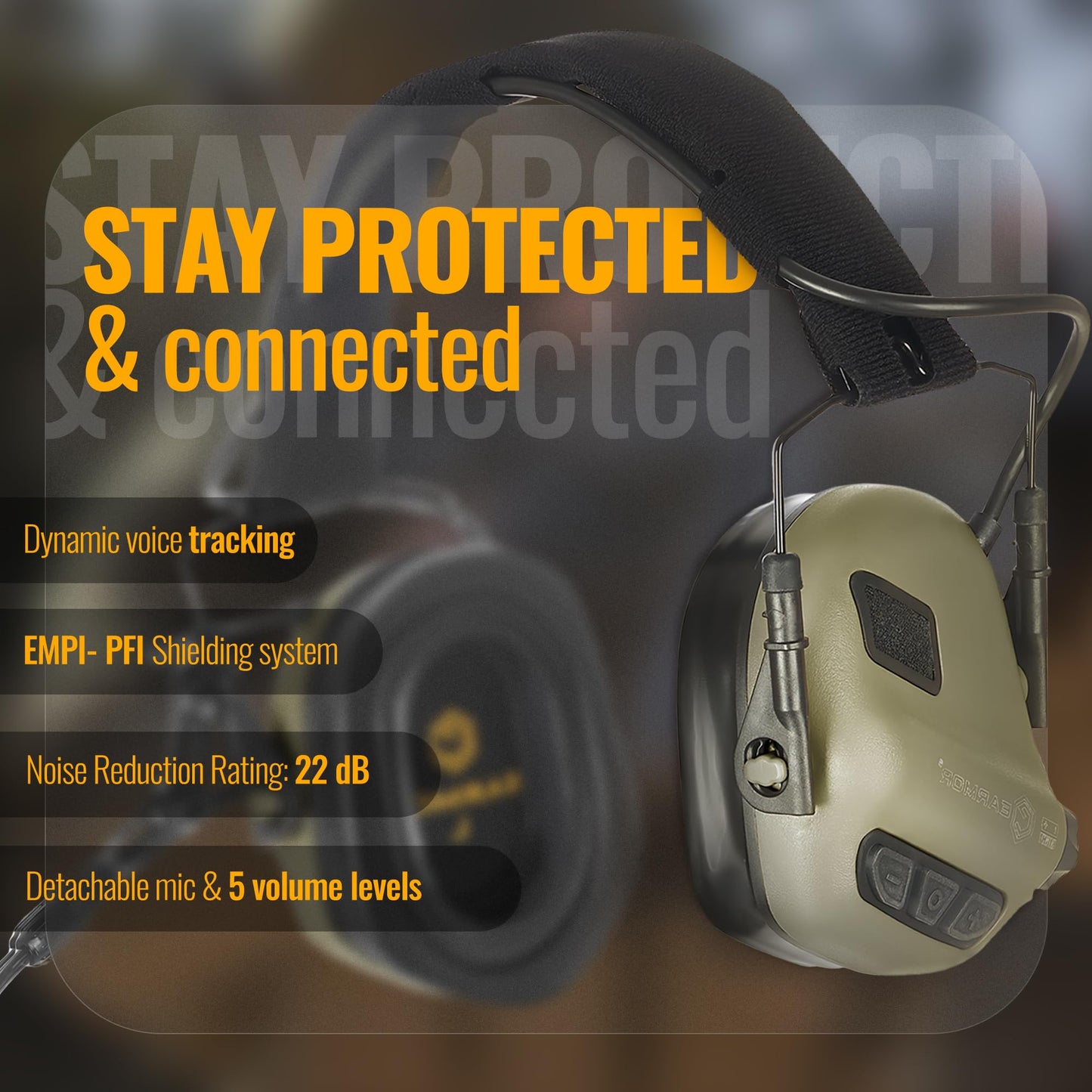 Tactical Noise-Canceling Headset with ARC Rail Mounts for Shooting