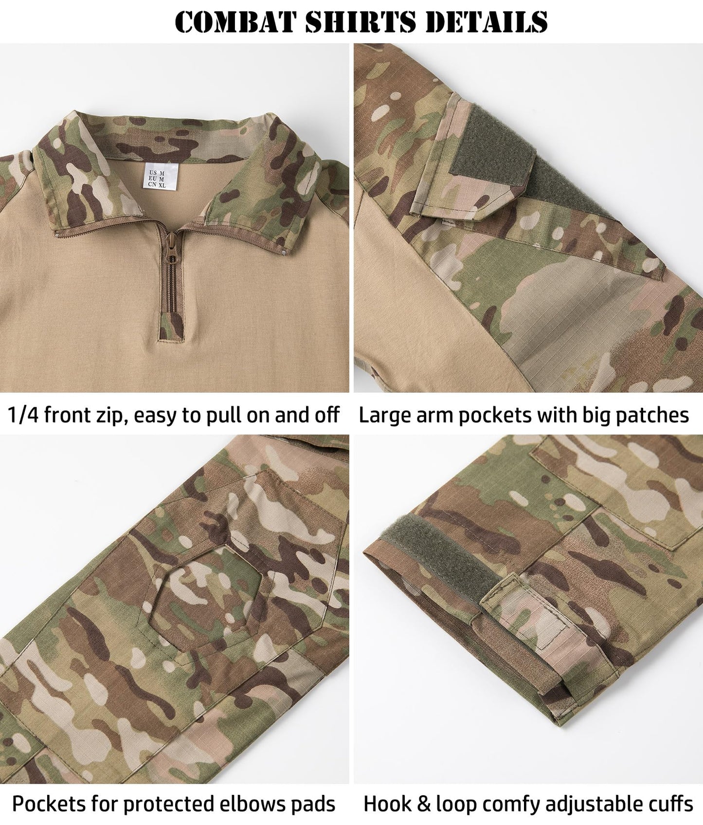 Men's Camo Tactical Combat Shirt with 1/4 Zip