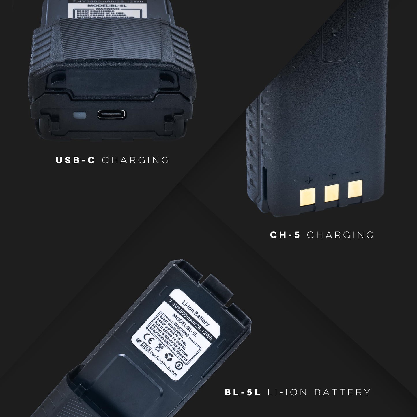 3800mAh USB-C Extended Battery for Baofeng UV-5R