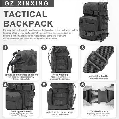 Tactical Hydration Backpack with 1.5L Water Bladder—Mini MOLLE Pack